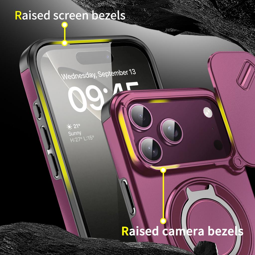 Case For iPhone 18 17 16 14 13 12 15 Pro Max Plus 16e 17e Air Armor Slide Camera Ring Magnetic Stand Shockproof Phone Funda