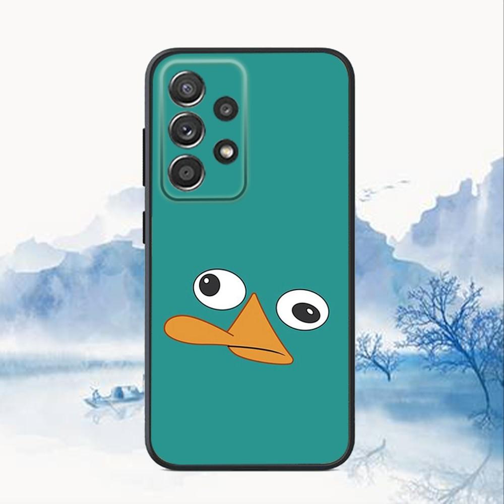 Cartoon P-Perry das Schnabeltier Handyhülle für Samsung S25, S24, S21, S22, S23, S30, Ultra, S20, Plus, Fe, Lite, Note, 10, 9, 5G Schwarze Hülle