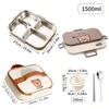4/5 Grids Cartoon Lunch Container With Tableware 4/5 Compartment Portable 304 Stainless Steel Bento Lunch Box For Kids Students