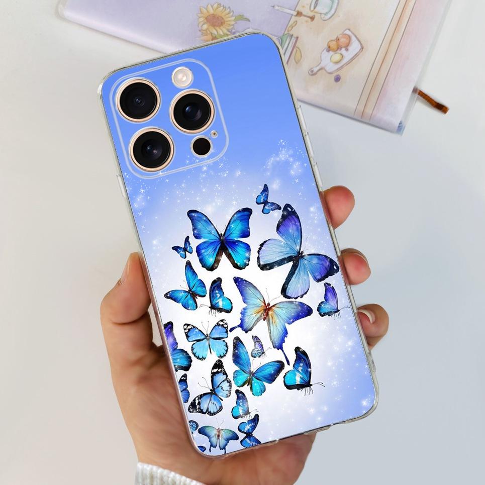 Flower Butterfly Women Fashion Back Cover For iPhone 16 Pro 16 Plus 16 Pro Max Phone Funda Transparent Soft TPU Silicone Case