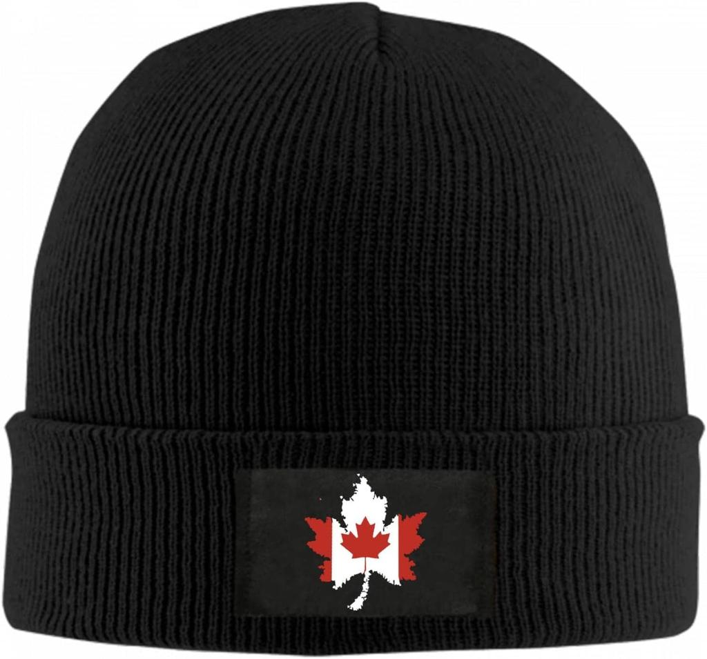 Canada Flag Canadian Maple Leaf Beanie Hat For Women Unisex Winter Hat Cuffed Winter Beanie Warm Skull Cap Plain Knit Hat Cap