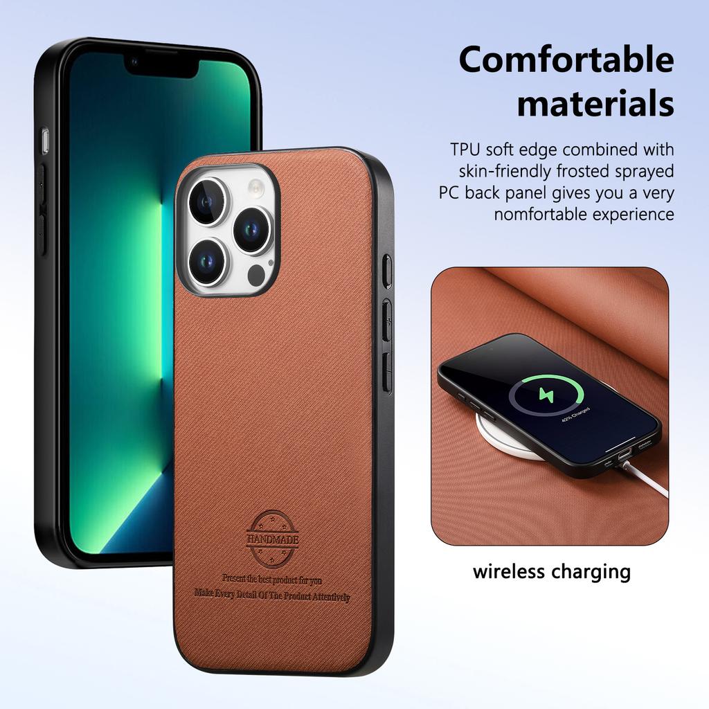 For iPhone 13 Pro Max Case Cloth Texture Leather+PC+TPU Anti-Drop Phone Cover