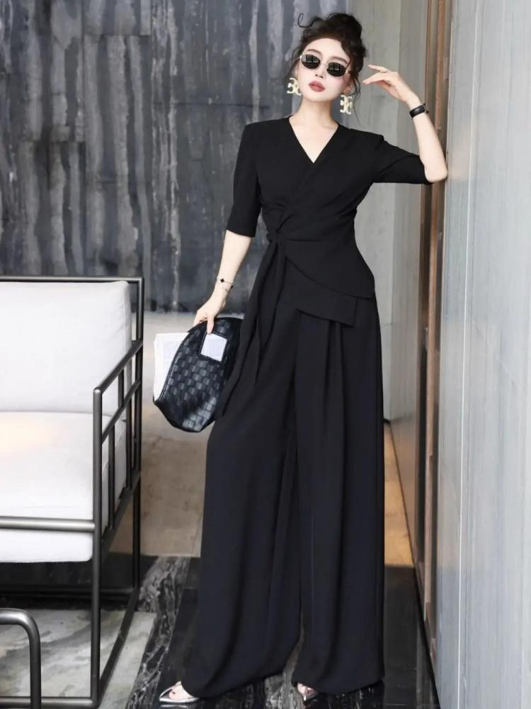 Women Summer Top Wide Leg Pants Outfit Fashion Slimming Designer Two Piece