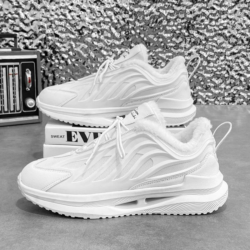 Winter men's shoes fleece thickened warm cotton shoes men's sports shock absorption running thick sole heightening black dad shoes