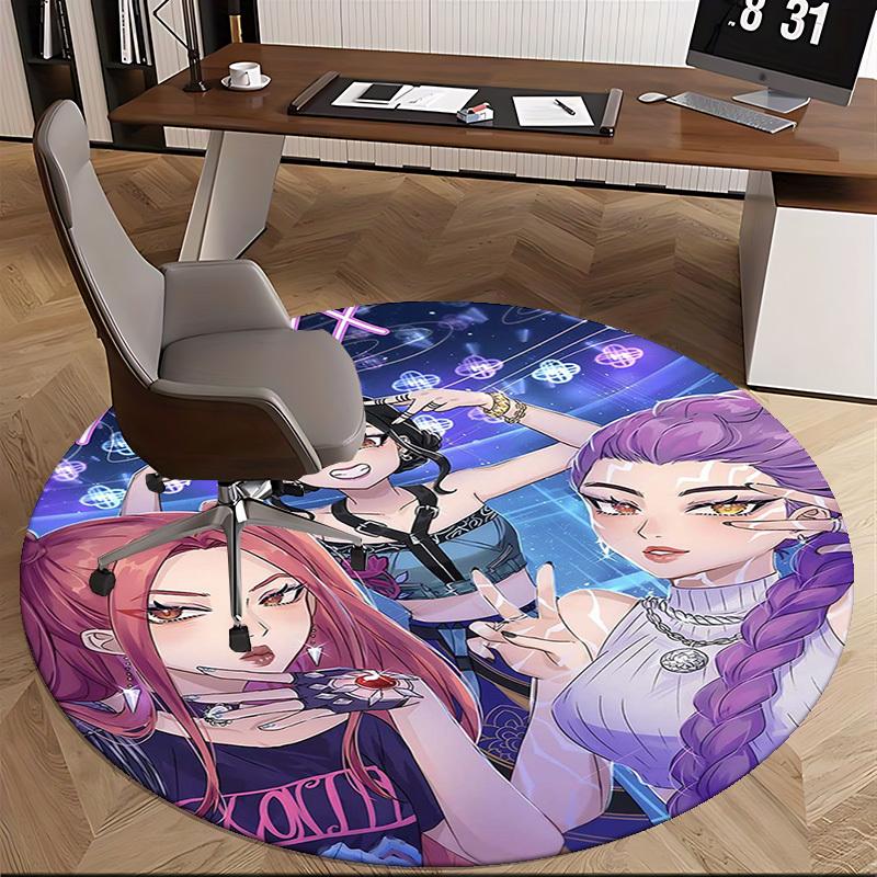 1pc Anime Design Round Carpet - Office Chair Mat, Non-Slip Rug for Home Decor, Living Room