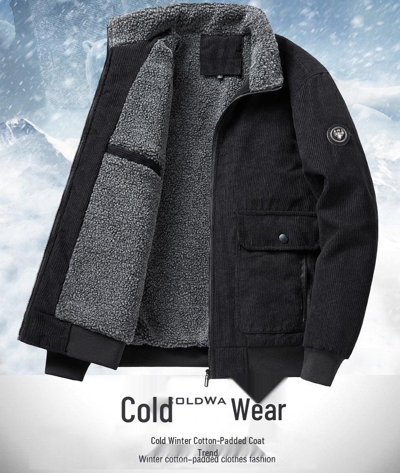 Men's Corduroy Stand Collar Jacket - Winter 2025. Warm Lambswool Lined, Casual Loose Fit Workwear.