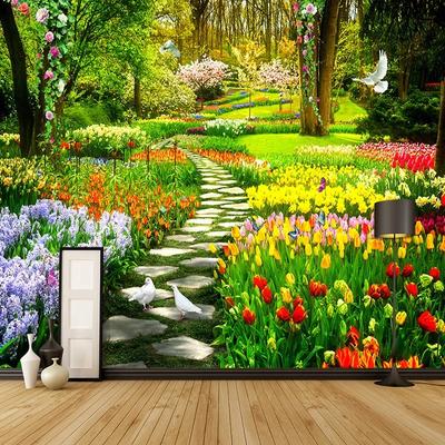 3D dabas ainavas tapetes Ziedi, zāles celiņa sienas gleznojumi Dzīvojamās istabas guļamistabas sienas gleznojumi dekors