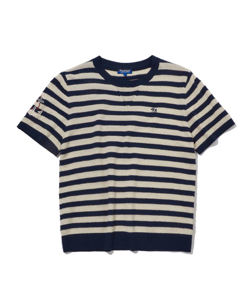 PENFIELD Round Neck Striped Short Sleeve Knit Navy_Fs2Nt60U