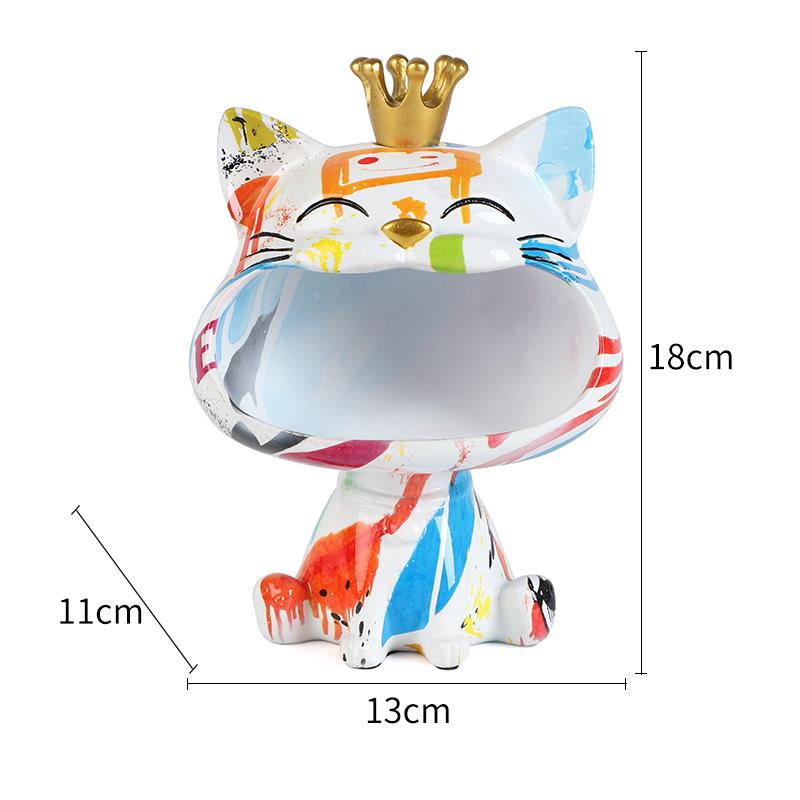 Graffiti Big Mouths Cat Figurine Resin Animal Statue Desktop Keys Candy Storage Box Home Entrance Office Living Room Decoration
