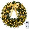 Christmas Decorations Set: LED String Lights Red Poinsettia Flowers Wreath Door Hanging Home Festive Interior