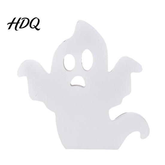 Small Ghost Statue for Shelf Cute Halloween Wooden Table Sign, Spooky White Standing Photo Prop Party Block Sign Holiday Tiered Tray Centerpiece,