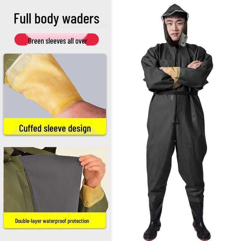 PVC Full Body Fishing Waders - Thickened One-Piece Wading Pants for Fishing and Lotus Root Digging