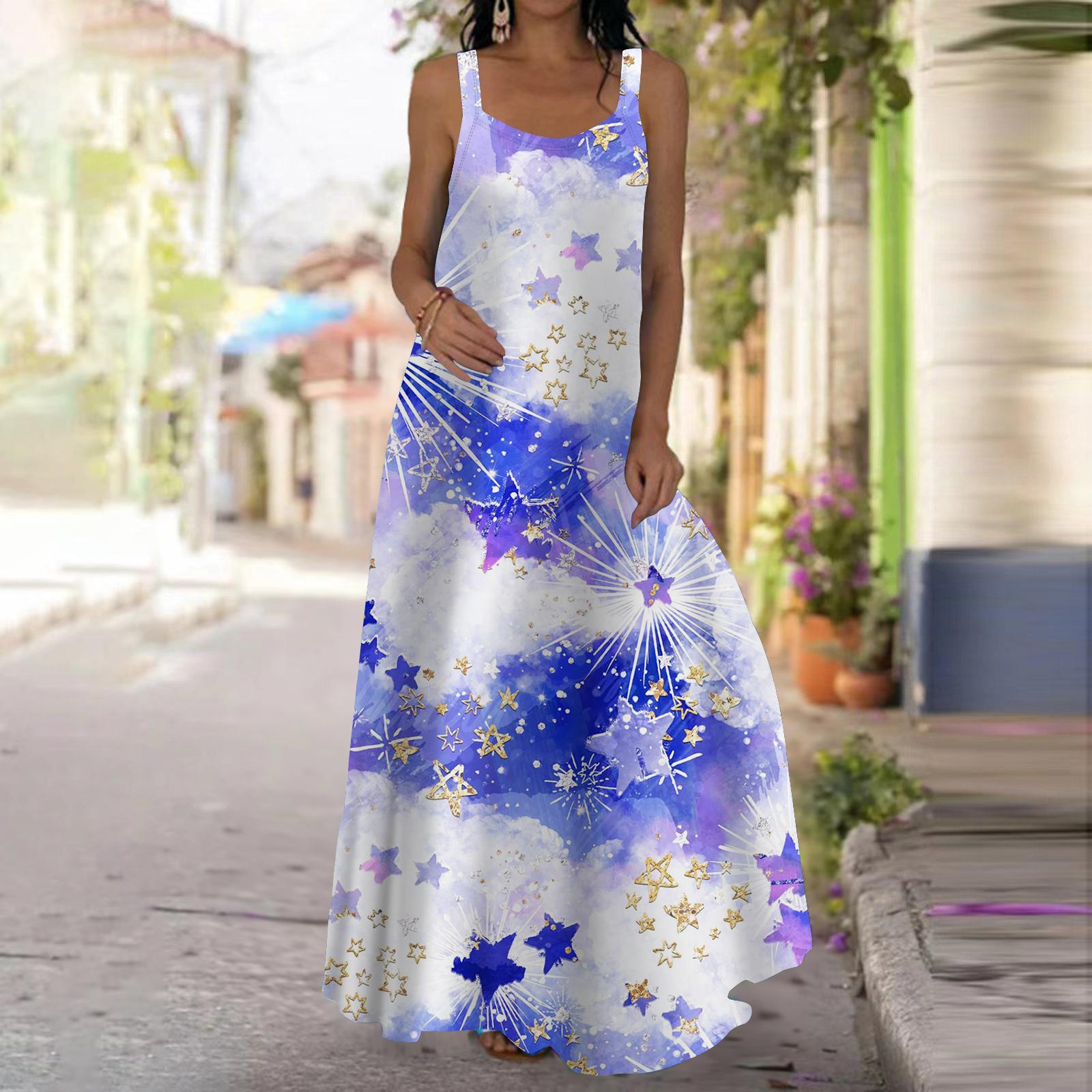 

Женское платье-комбинация Длинное платье макси Красочное платье с принтом фейерверков Весна и лето с V-образным вырезом Для отдыха и отпуска 3XL фиолетовый