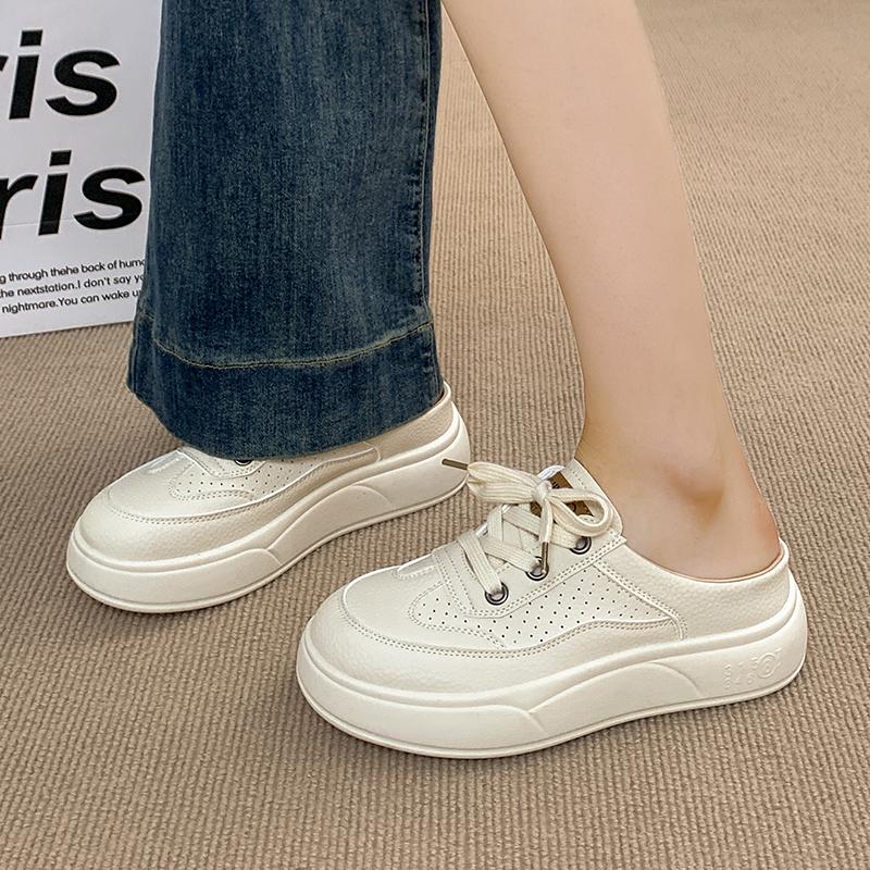 CRLAYDK Women's Slip On Sneakers Leather Platform Walking Mules Casual Backless Indoor Outdoor Shoes for Summer