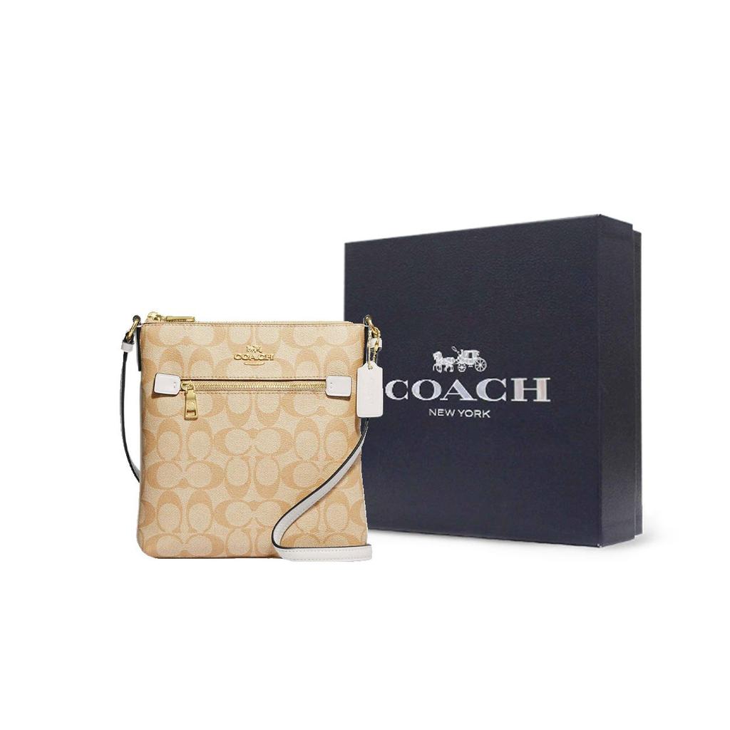 Coach Rowan 21 Classic Monogram Zip Closure Coated Canvas And Smooth Leather Document Bag Mini Women Shoulder Bag Light-Khaki CF340-IMDQC