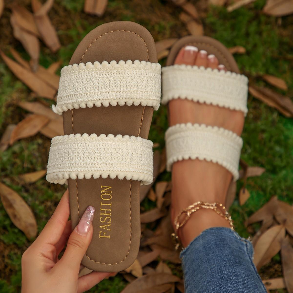 

Fashion Vintage Woven Flat Bottom Sandals Women s Shoes Summer Outerwear 2025 New Style Beach Sandals Flats Leisure Style Slippers 35 бежевый