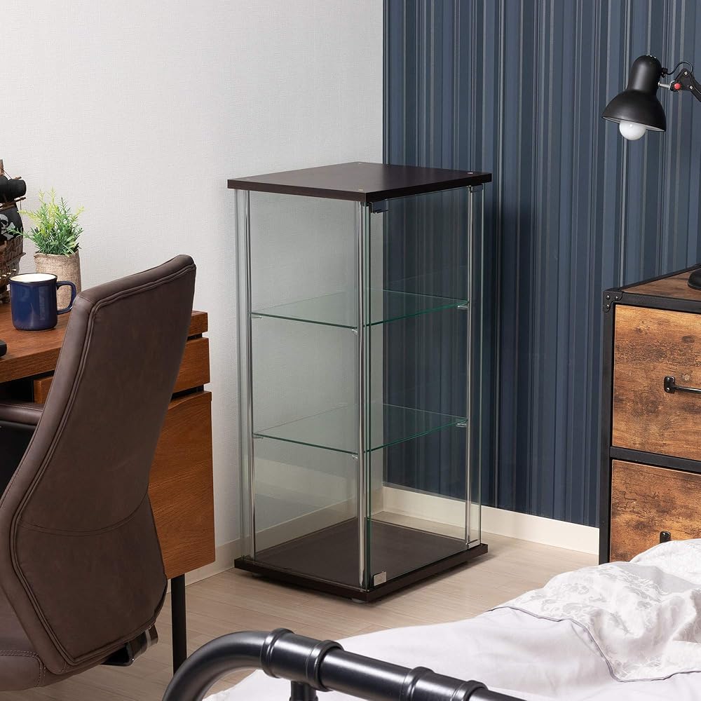 Fuji Boeki Collection Case, Figure Case, 3 Tiers, 42.5cm Wide x 36.5cm Deep x 86cm High, Brown, Tempered Glass, Full Glass, Assembly Required, 96049