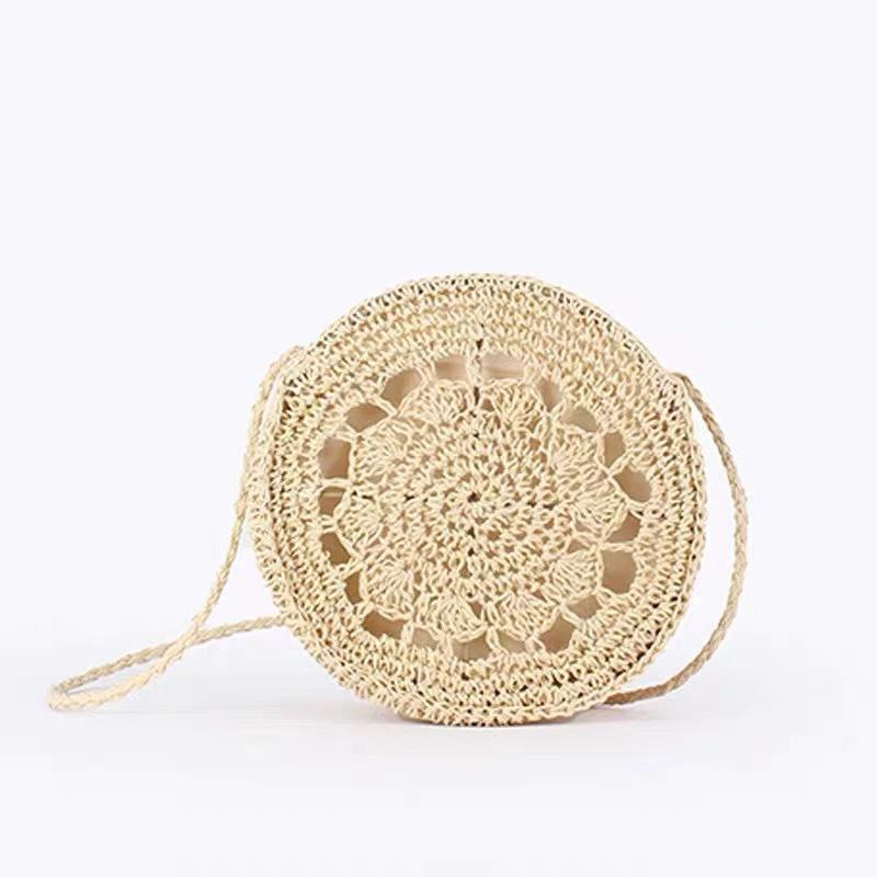 Fashion New Shoulder Hollow Straw Bag Women's Round Messenger Bag Handwoven Bag Small Bag Travel Beach Bag
