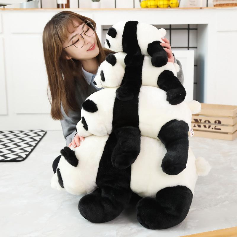 Black and White Cloth Doll Lying Down Panda Plush Toy Giant Panda Cute Doll Birthday Gift Hug Bear for Girl