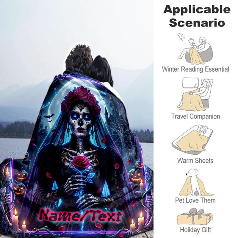 1PC Custom Name Day Dead Art outdooor Flannel blankets Throw Blanket All-Season Throw Gift Bedspread for Couch, Bed, Camping Holiday Birthday gift