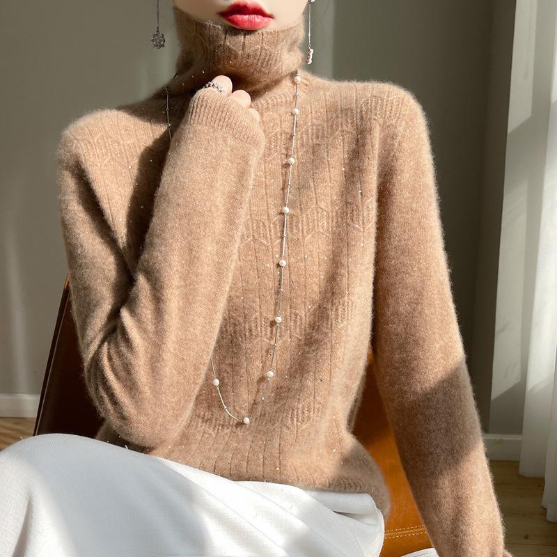 

Брендовый кашемировый свитер с высококачественными стразами горячей фиксации - 100% чистая шерсть, осенне-зимний трикотаж с высоким воротом M (95-110 kg)