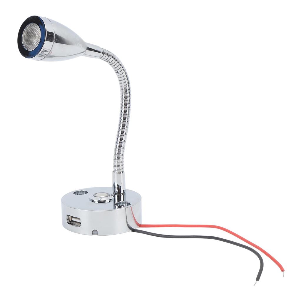 RV Reading Light LED Chrome Indoor Bedside Lamp Boat Yacht USB 3 Adjustable Light Color Touch Lamp D