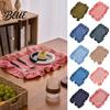 Waschbare Leinenstruktur-Matten Tischset mit Rüschenrand Hitzebeständige Tischmatte Rechteckig Boho Chic Dekor Stoff-Untersetzer für Zuhause Party Esstisch