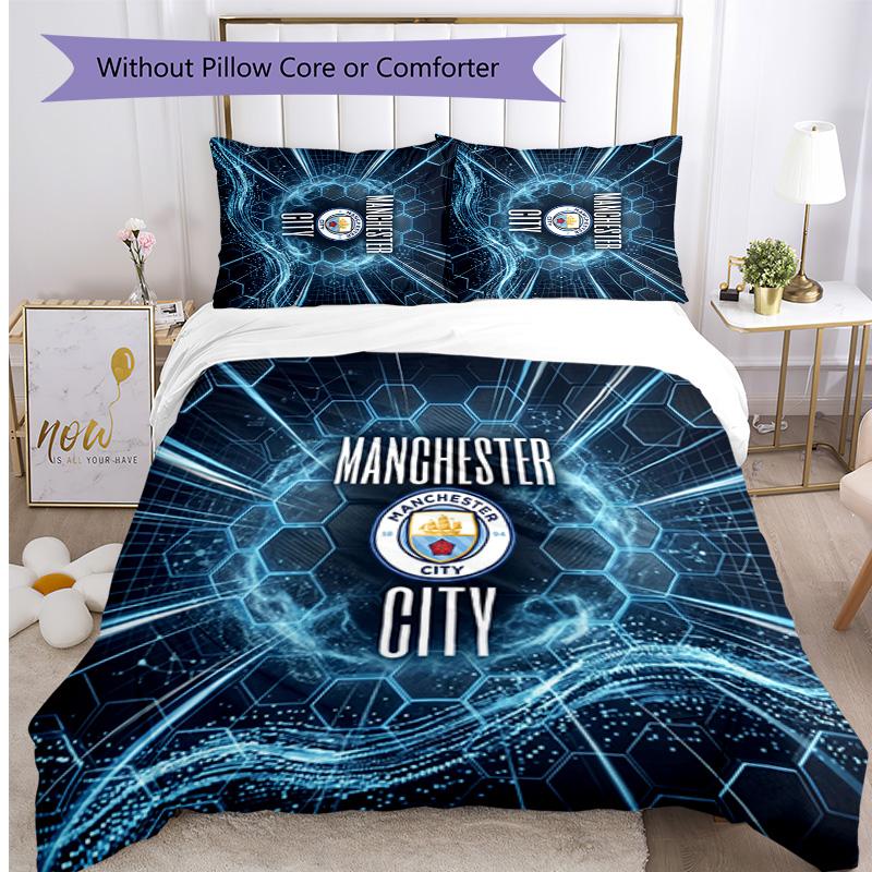 Manchester City Pattern Printed 3PCS Bedding Set Soft Skin-Friendly Washable Duvet Cover & Pillowcases Set All Season Bedroom
