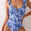 Women's New One Piece Swimsuit Modest Form Fitting Printed Swimwear 0878