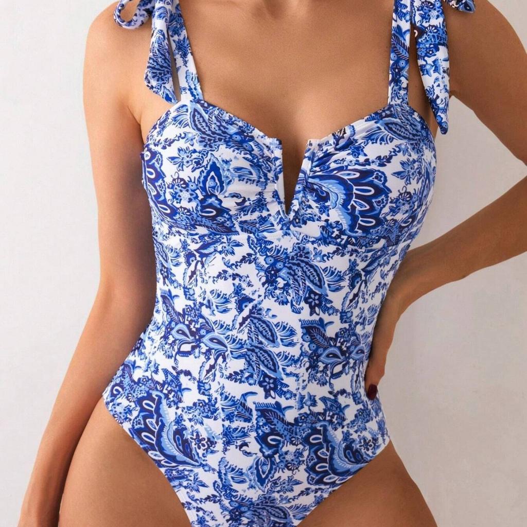 Women's New One Piece Swimsuit Modest Form Fitting Printed Swimwear 0878