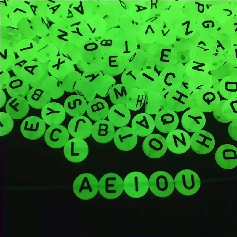 100-500PCS Acrylic Luminous A-Z 26Letter Beads Loose Spacer Alphabet Beads For Jewelry Making DIY Charms Bracelet Necklace