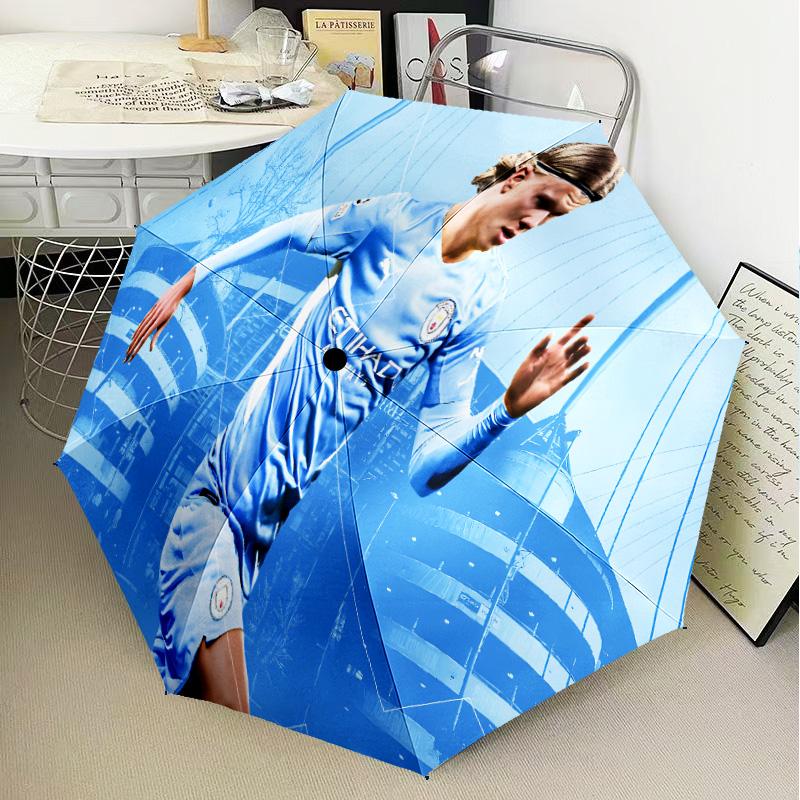 Haaland Player Pose Automatic Folding Umbrella - 8-Rib Travel Umbrella with Auto Open/Close & Portable Gifts for Holidays or Birthdays