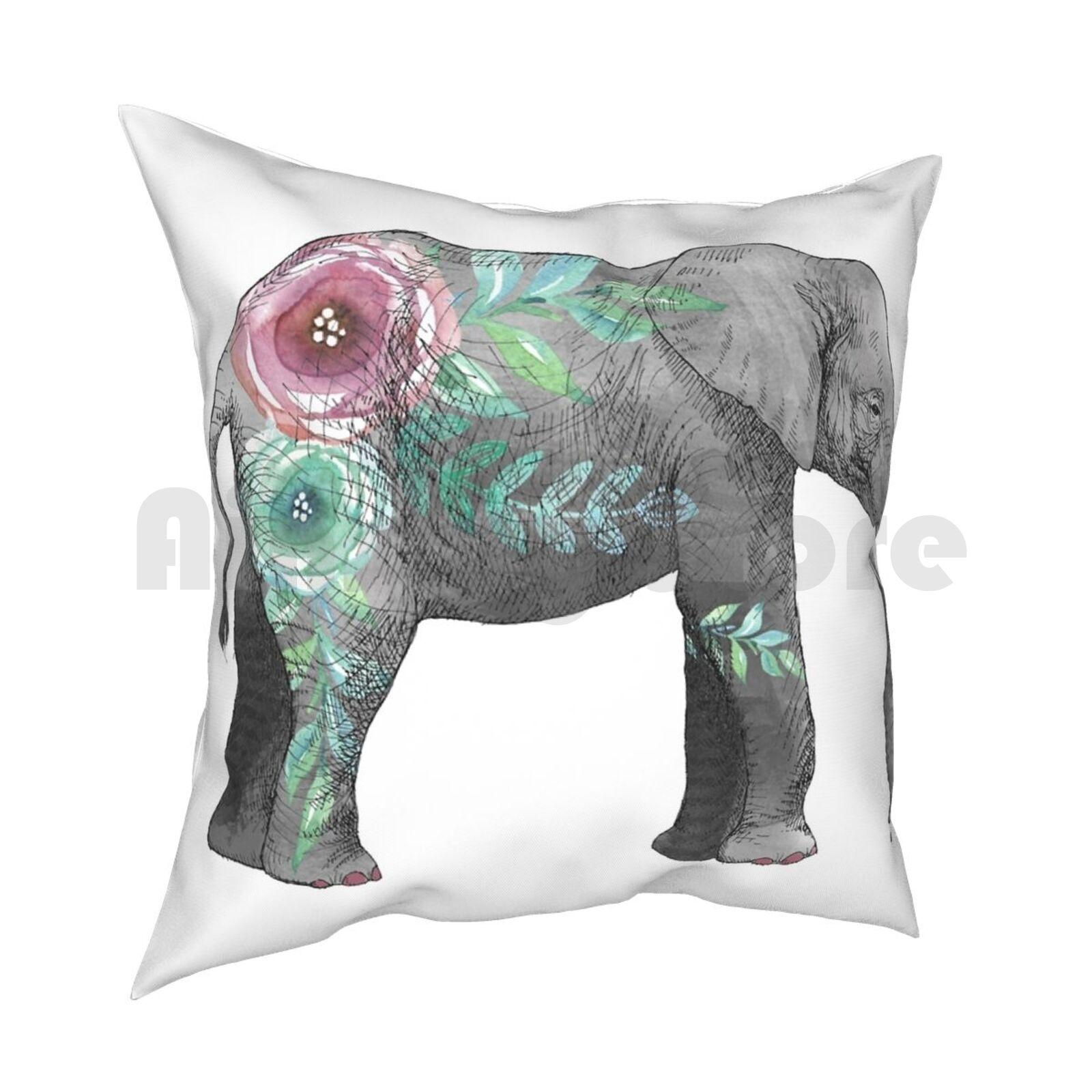 Watercolor Elephant Pillow Case Printed Home Soft DIY Pillow Cover Watercolor Elephant Watercolor Elephant Animal Elephants 30x30cm 12x12in