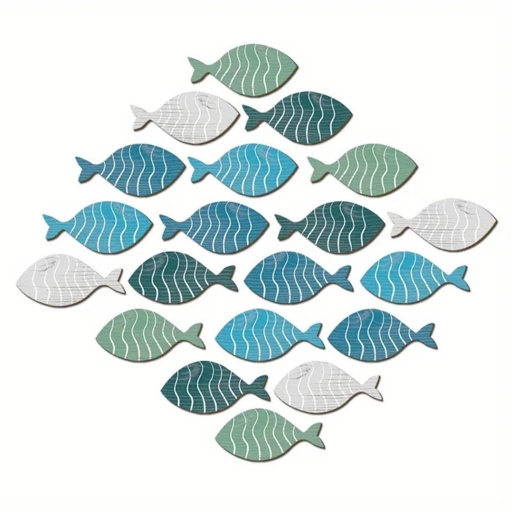 20pcs Wall Art Coastal Beach Fish Pendant Wooden Ocean Animal Signs  Summer Outdoor