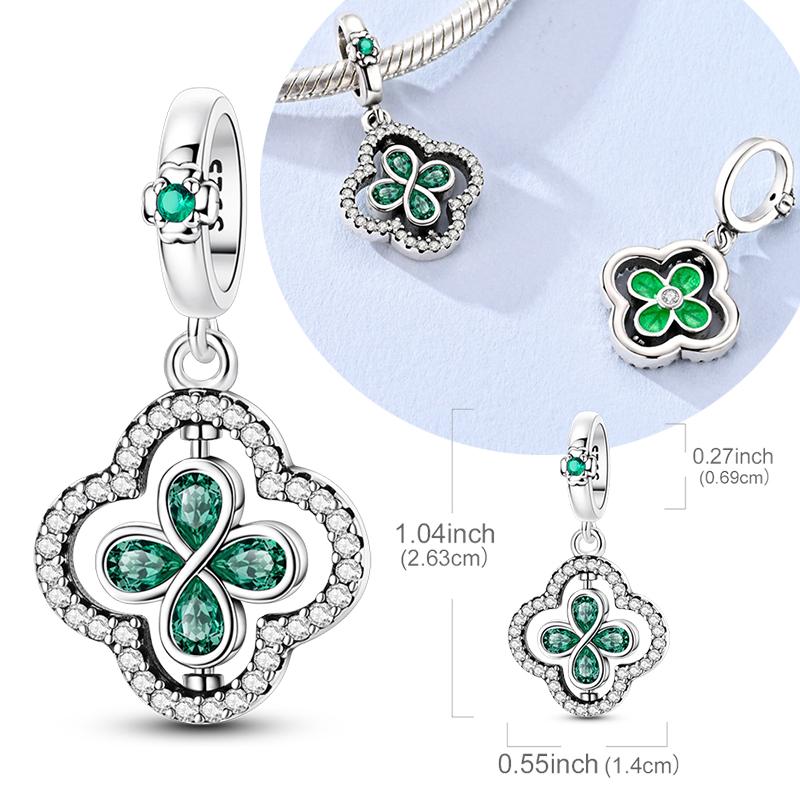 Original 925 Sterling Silver Bead Charm Flip Four Leaf Clover Pendant Fit Original Bracelet Necklace For Women DIY Jewelry Gift