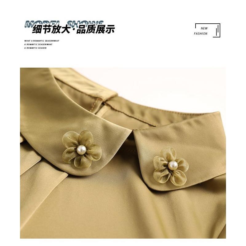 Noble Women's New Autumn Pullover POLO Collar Fashionable Solid Color Long-sleeved Satin Shirt Top