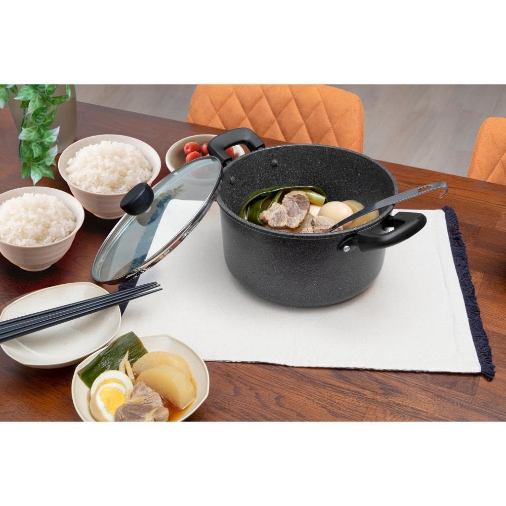 Bestco 22cm Double-Handled Pot, IH and Gas Stove Compatible, Dark Gray NM-364 Light Sense Marble