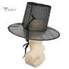 Breathable Costume Hat Vintage Korean Gat Hat, Black Mesh Wide Brim Joseon Dynasty Crisp Fabric Scholar with Neck Strap, Halloween Cosplay Accessory