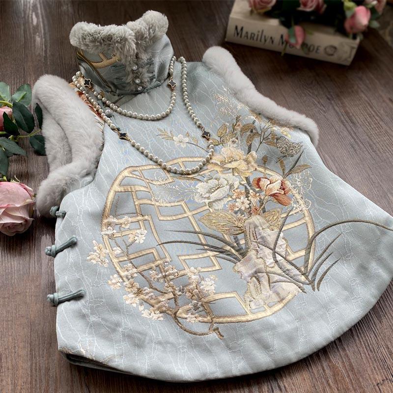 Guochao Cheongsam Vest Young Girl Fried Street Retro Chinese Style Cotton Padded Tang Suit Top 2024 Winter