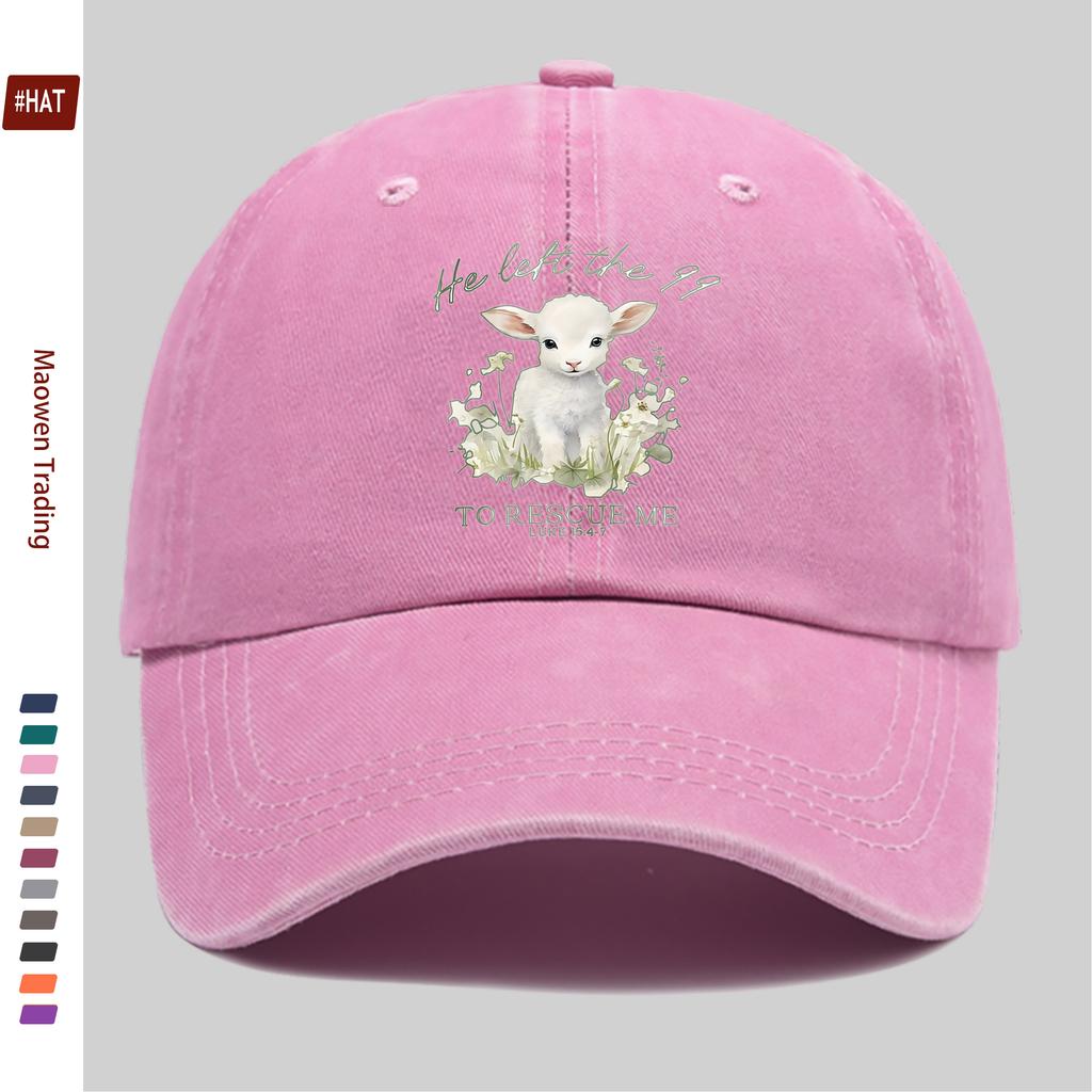 pc Lamb  Flower Print Baseball Cap Suitable for Dating Travel Outdoor Sports Beach Vacations  Adjustable Strap  Buckle Cl