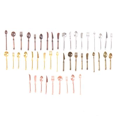 9Pcs/set Vintage Dollhouse Miniatures Tableware Mini Cutlery Knife Fork Spoon Childrens Toy For Doll House Decor