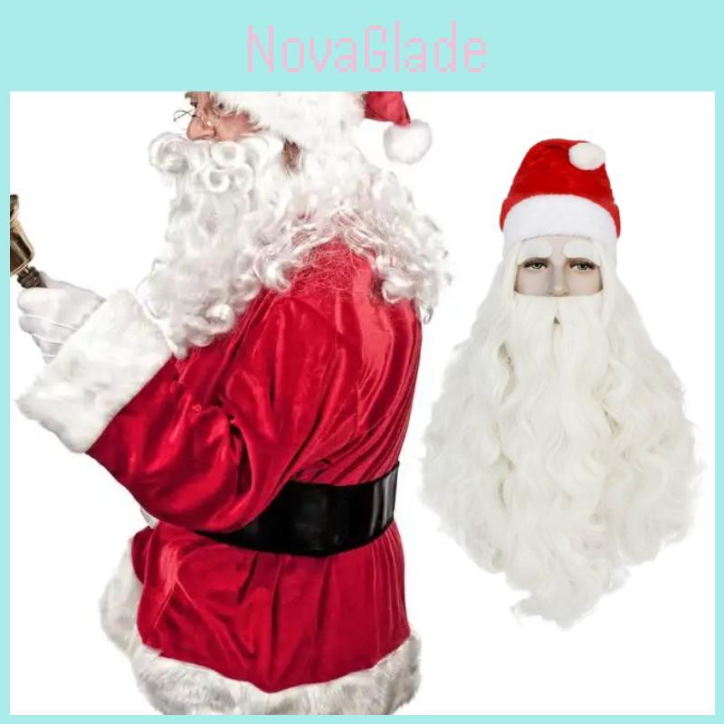 Christmas Santa Wig And Beard Set For Men With Long White Hair For Holiday Party Costumes