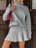 Women's Elegant Two-Piece Set: Turn-Down Collar Knitted Sweater & Pleated Skirt.