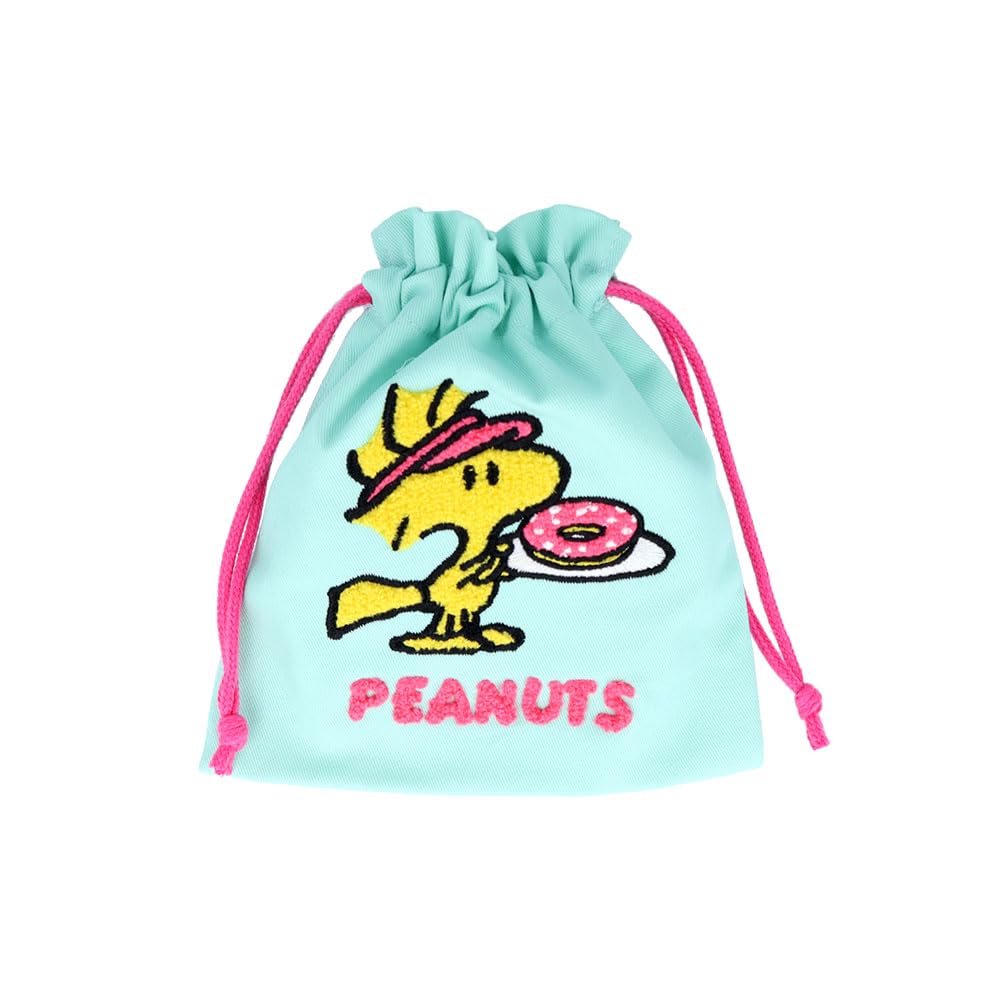 Sunstar Stationery Snoopy Embroidered Drawstring Mint S2336545 Bag, Green,
