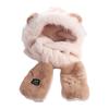 Cartoon Scarf Hat Glove for Women Embroidery Bow Furry Scarf Cap Set Bear Ears Plush Hat  Girl