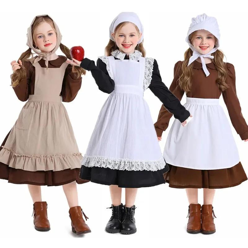 Pilgrim Costume Colonial Farm Village Girl Costumes Pioneer Prairie Dress 2-4Y 4-10Y 10-16Y Tween Teens