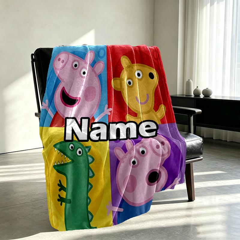 Custom Name Personalized Peppa Pig Print Blankets, Home Decor, Bedroom, Sofa, Camping, Couch, Gifts for Birthday Christmas