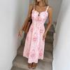 Women's Fashion Summer Spring Flower Pattern Print Sleeveless Suspenders High Waist Casual Dresses