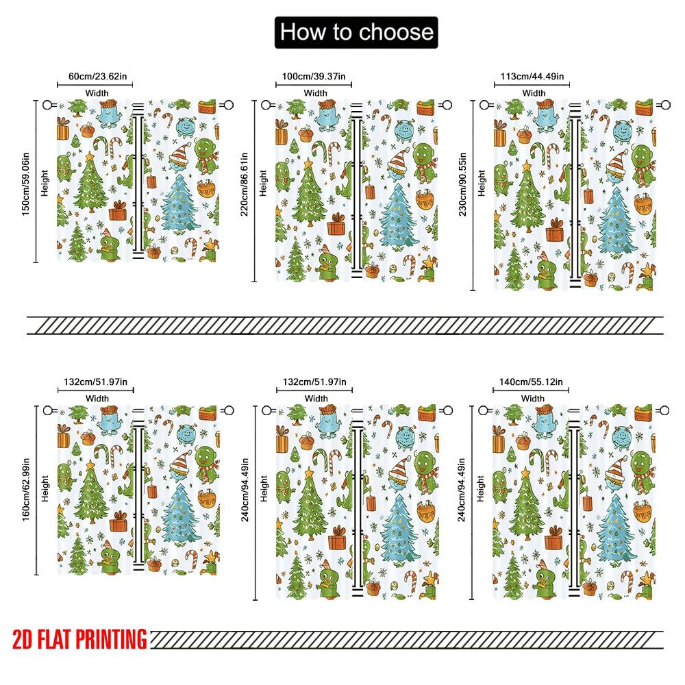 2pcs,2D Plane Printing Curtains Roller Blinds Christmas Trees Festive Birds (2) Versatile Durable Polyester (without Rod)