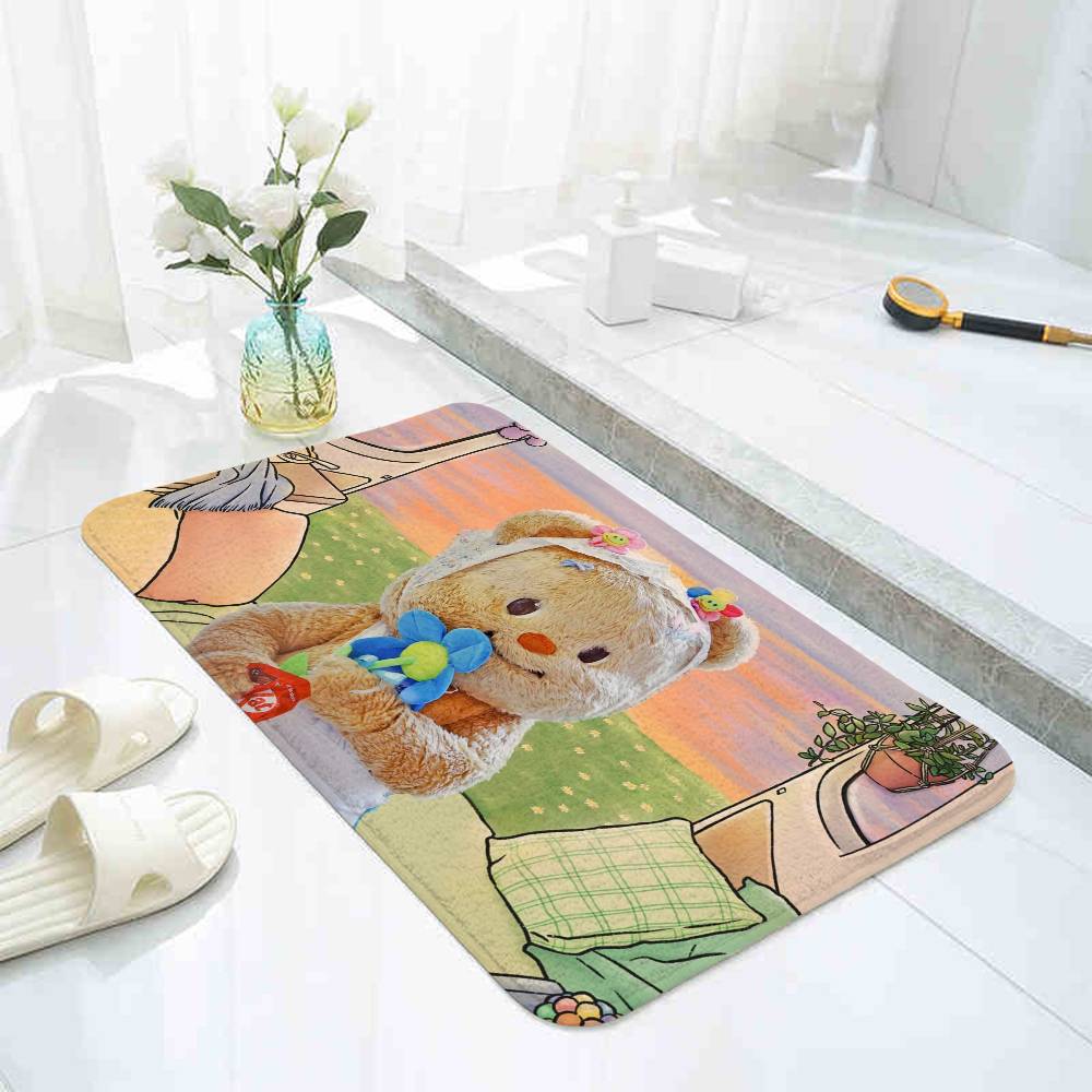 Cute B-Butterbear Floor Mat Pattern Printed Flannel Door Mat, Suitable For Bathroom, Living Room, Home Decoration